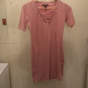 Tie up short sleeve body con dress